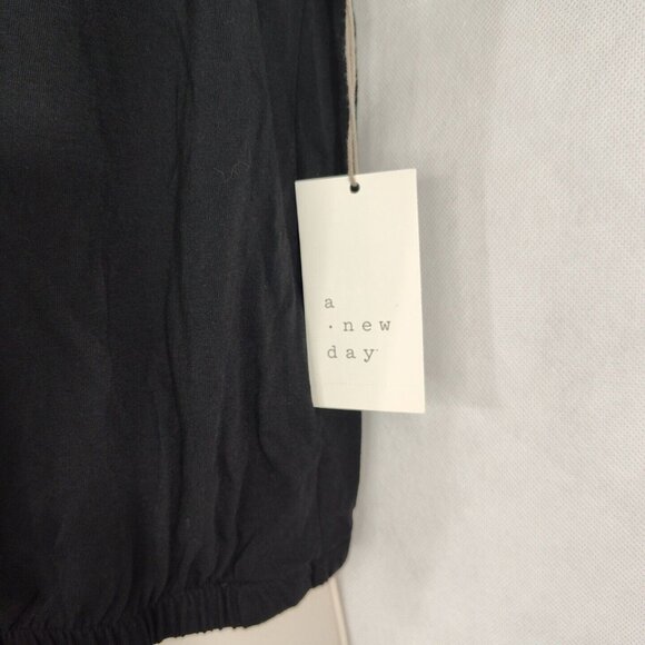 A New Day Black One Shoulder Crop Top Women Size XS Ruffle Neckline Banded Hem - Picture 3 of 8